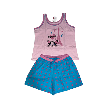Pijama Short Doll Feminino Adulto Regata Dog Torre - Lily Pijamas