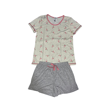 Pijama Adulto Feminino Meia Manga Flamingos - Lily Pijamas