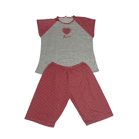 Pijama Feminino Pescador Adulto Cinza Bordado - Lily Pijamas