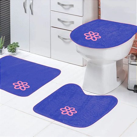 Jogo de Banheiro 3 peças Azul Tapetes Galdino