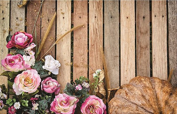 Fundo Fotográfico madeira e flores