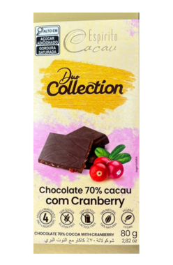 Tablete de Chocolate 70% Cacau c/ Cranberry - 80g