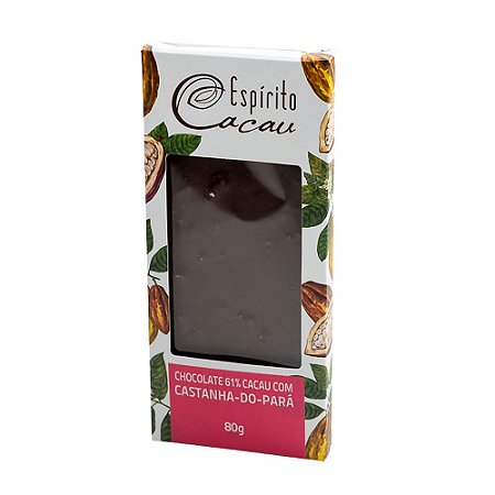 Tablete de Chocolate 61% Cacau c/ Castanha do Pará - 80g
