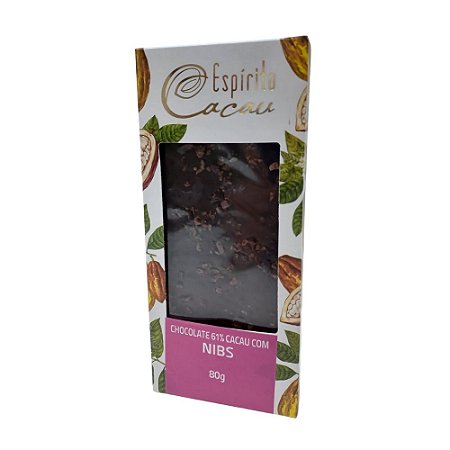 Tablete de Chocolate 61% Cacau c/ Nibs - 80g