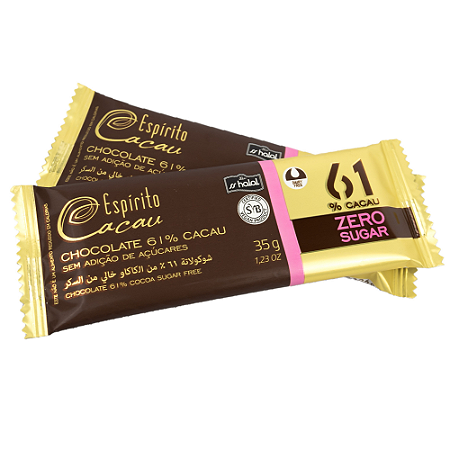 Tablete de Chocolate 61% Cacau Zero Açúcar - 35g (10 und)