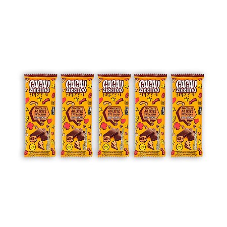 KIT TABLETE CHOCOLATE 37% CACAU AO LEITE ZERO AÇUCAR 25gr - CACAUZISSIMO (5 und)