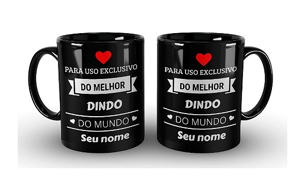 Caneca Dindo Preta 325 Ml De Porcelana