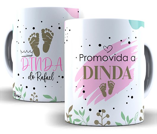 Caneca Promovido a Dinda de Porcelana 325ml Personalizada Com Nome