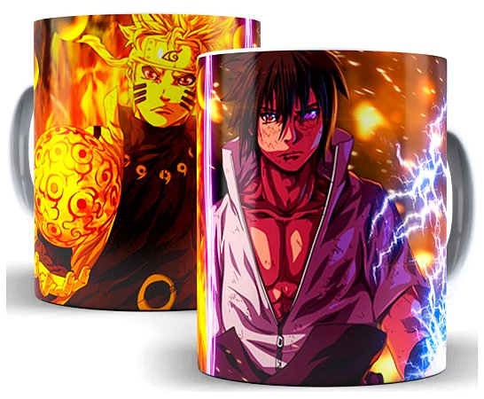 Caneca Anime Naruto Shippuden Vs Sasuke 325Ml De Porcelana