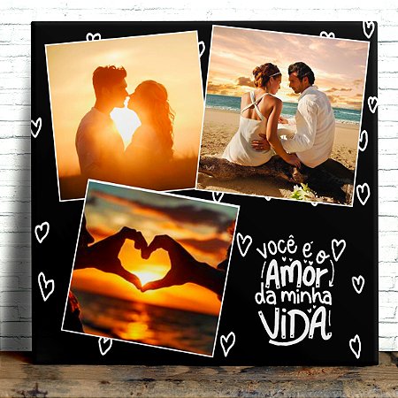 Quadro 20x20 De Azulejo Personalizado Com 3 Fotos Dia Dos Namorados