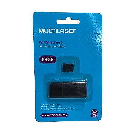 Pen Drive 2 em 1 Leitor USB + Cartão de Memória Classe 10 64GB Preto Multi - MC164