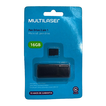 Pen Drive 2 em 1 Leitor USB + Cartão de Memória Classe 10 16GB Preto Multi - MC162