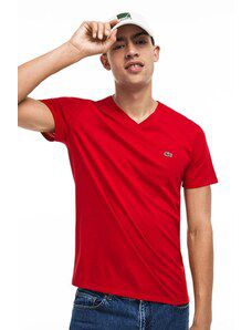 Camiseta Masculina em Jérsei de Algodão Pima com Gola V Vermelho