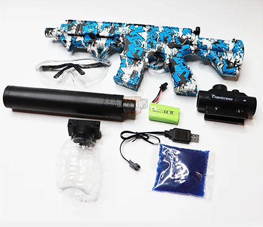 RIFLE ELÉTRICO GEL ORBEZZ M416 (AZUL COM BRANCO)