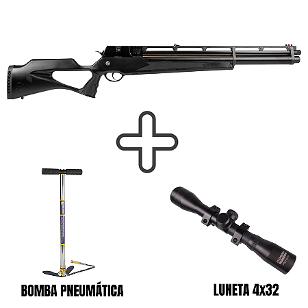 CARABINA DE PRESSÃO ROSSI R8 BLACK 5,5MM + LUNETA 4X32 + BOMBA PNEUMÁTICA