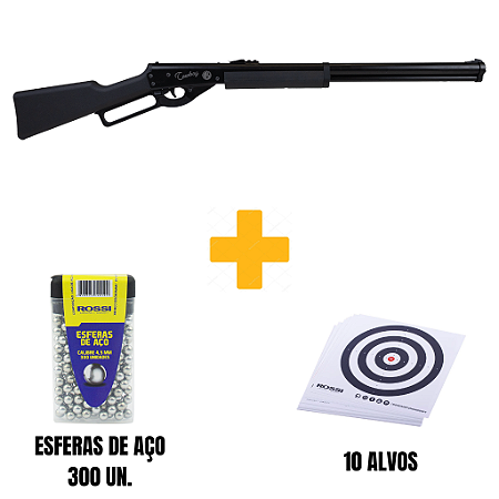 CARABINA DE PRESSÃO ROSSI COWBOY LEVER ACTION POLIMERO 4,5 MM + ESFERAS DE AÇO 4,5mm + ALVOS