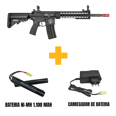 RIFLE AIRSOFT ROSSI AR15 NEPTUNE 10 ELÉT. 6MM + BATERIA NI-MH 1.100 MAH + CARREGADOR DE BATERIA + ALVOS
