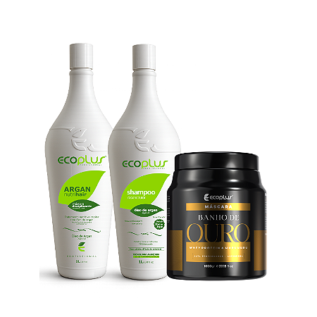 Combo Shampoo Argan + Máscara Disciplinante Argan + Máscara Hidratante Banho de Ouro