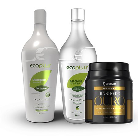 Combo Shampoo Argan + Máscara Disciplinante Argan + Máscara Hidratante Banho de Ouro