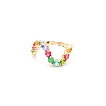 Anel Onda Rainbow Folheado Ouro Amarelo 18k