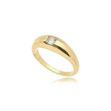 Anel Cristal Quadrado Folheado Ouro Amarelo 18k