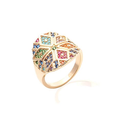 Anel Mandala Nano Rainbow Folheado Ouro Amarelo 18k