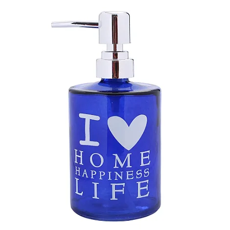 Dispenser Sabonete de Banheiro - I Love Home Happiness Life - Azul