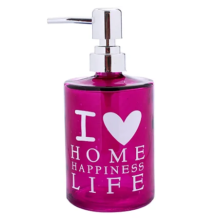Dispenser Sabonete de Banheiro - I Love Home Happiness Life - Rosa