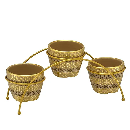 Jogo de Vasos Decorativos de Cerâmica com Suporte de Metal 3 Peças
