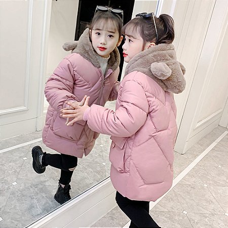 Casaco infantil peluciado de inverno de orelhas