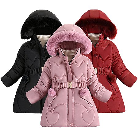 Jaqueta de inverno parka infantil grossa forrada com capuz