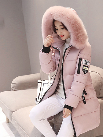Jaqueta Parka moda europa inverno 2025 com gola peluciada