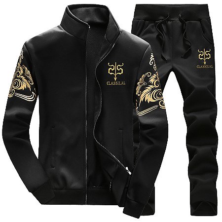 Conjunto de moletom grosso forrado peluciado sem capuz