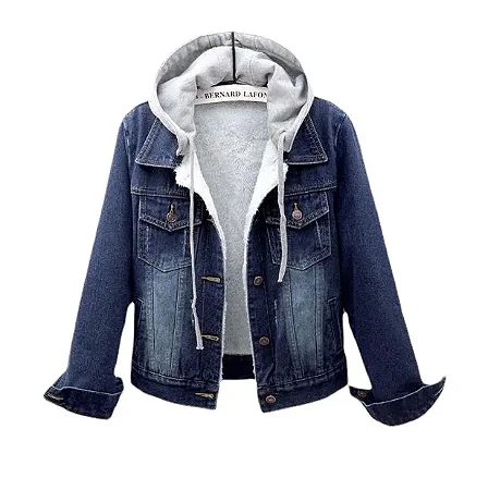 ? Jaqueta Jeans Feminina Forrada com Lã de Carneiro e Capuz — Estilo Quente para o Inverno