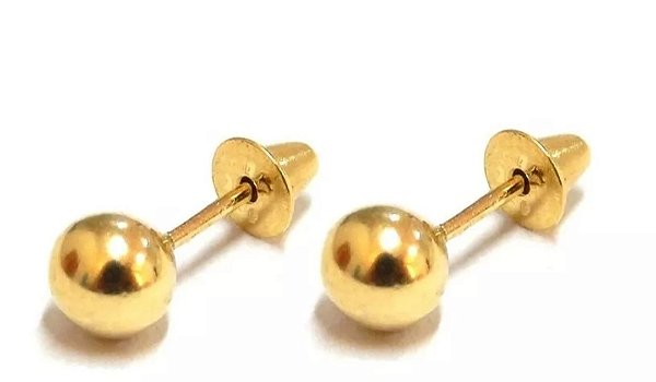Brinco de bola 4mm ouro 18k