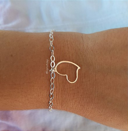 Pulseira coração vazado torto