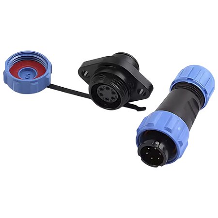 Conector 6 Pinos IP68 Macho Cabo e Fêmea Painel com Flange