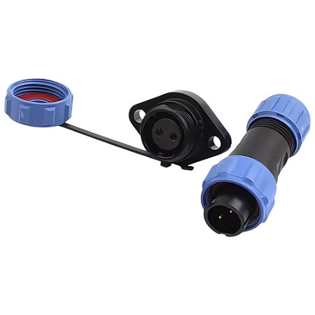 Conector 2 Pinos IP68 Macho Cabo e Fêmea Painel com Flange