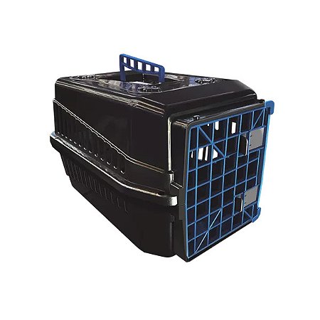 Caixa de Transporte Mec Pet para Cães e Gatos Black com porta Azul