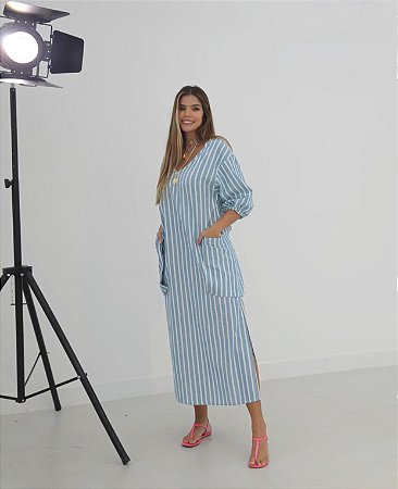 vestido de linho listrado
