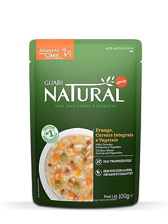 Guabi Natural Sachê Cão Adulto Frango, Cereais Integrais e Vegetais 100g