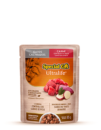 Ração Úmida Special Cat Sachê para Gatos Castrados Sabor Carne 85g