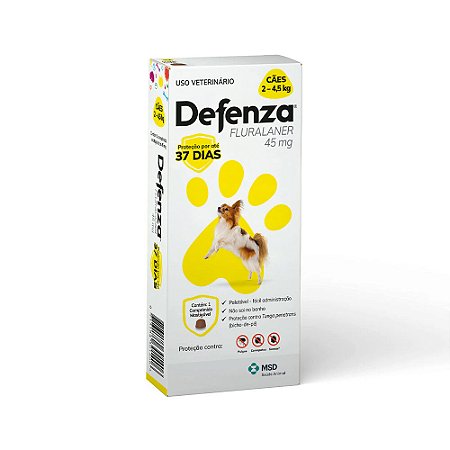 Defenza Antipulgas e Carrapatos para Cães de 2-4,5kg 45mg 1 Comprimido Msd