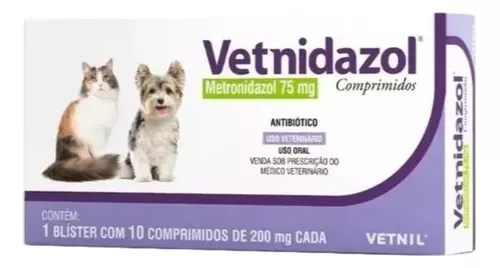 Vetnidazol 75mg Antimicrobiano Para Cães e Gatos Vetnil 10 Comprimidos