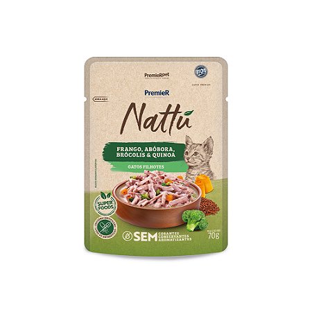 Ração Premier Nattu Sachê Gatos Filhotes Frango e Abóbora 70g