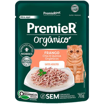 Premier Sache Orgânico Gato Adulto Frango, Chia e Quinoa 70g