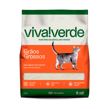 Areia Higiênica Viva Verde Grãos Grossos para Gatos 4kg