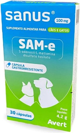 Sanus 100mg c/ 30 cápsulas Suplemento Alimentar para cães e gatos
