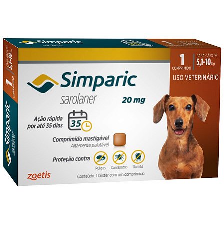 Simparic Cães 20mg 5,1Kg a 10Kg Zoetis