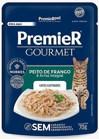 Ração Premier Gourmet Sachê para Gatos Sabor Peito de Frango e Arroz Integral 70g